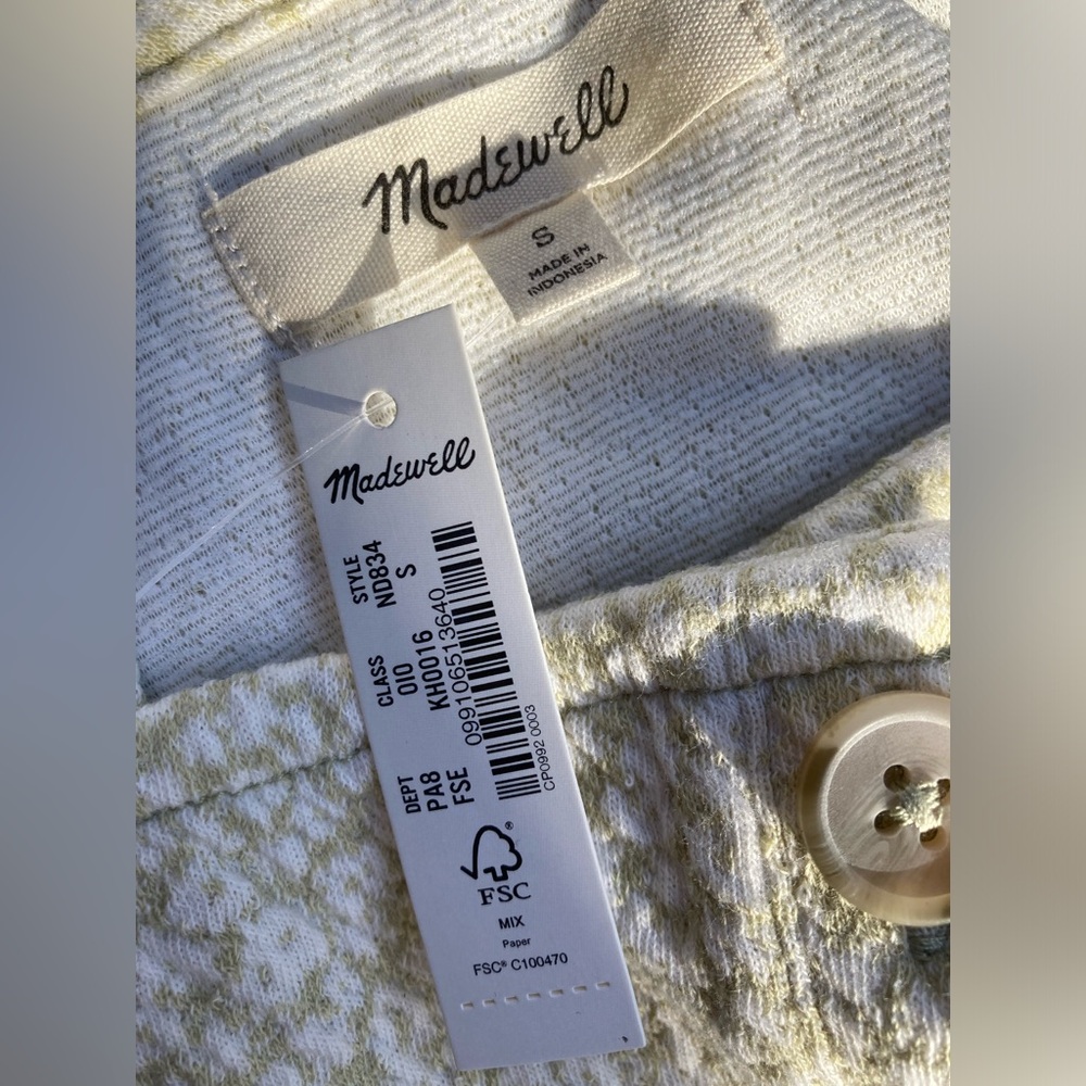 Madewell Floral Jacquard Knit Green Button Front Top Cap Sleeve Floral Blouse - Picture 10 of 17
